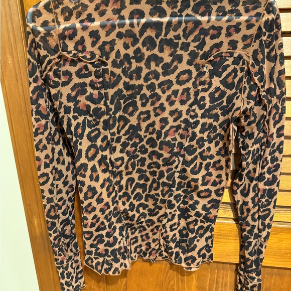 Free People Leopard Print Long Sleeve mock neck mesh top - Picture 3 of 5